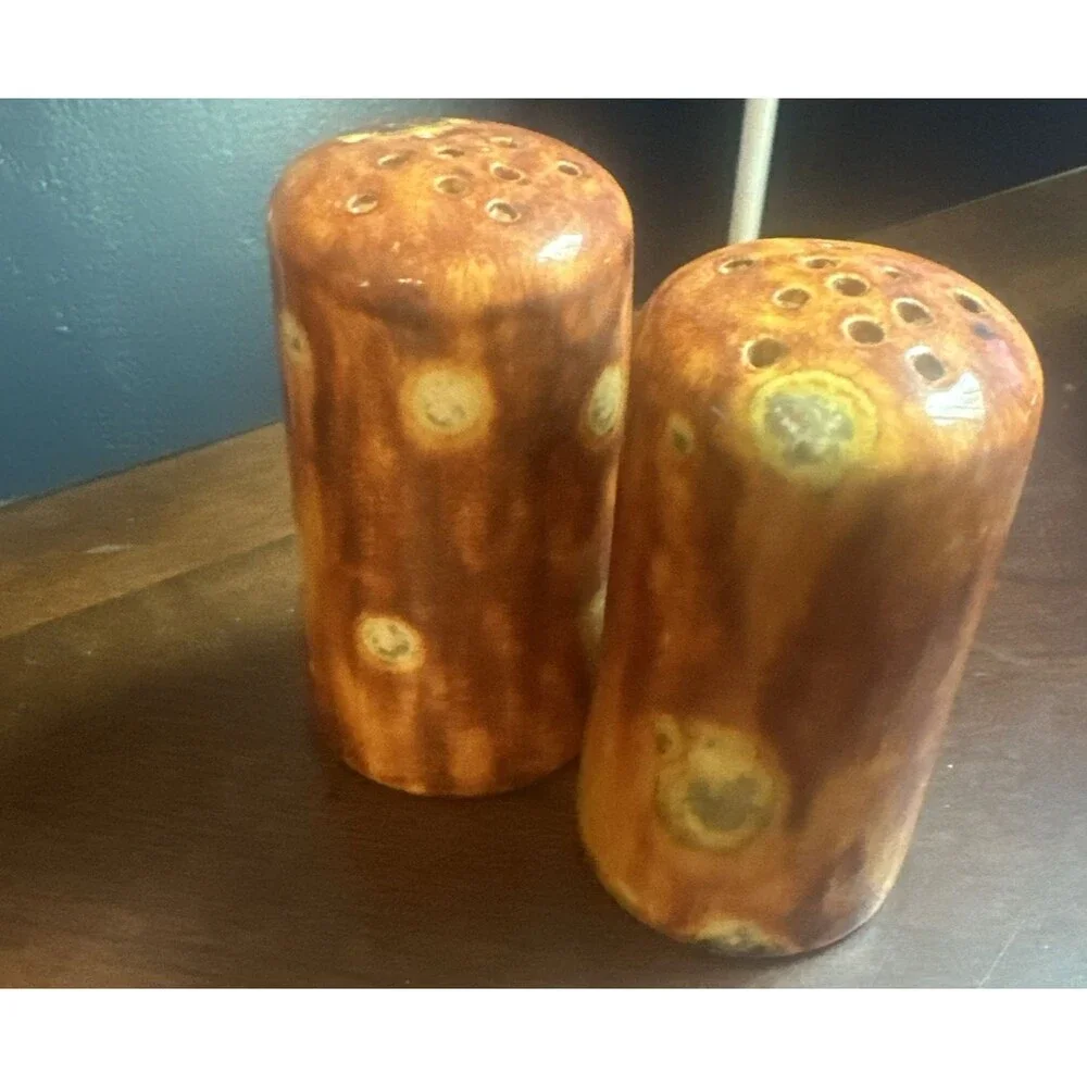 VTG Studio Pottery Salt Pepper Shakers Handmade Stoneware Retro Kitchen Boho MCM